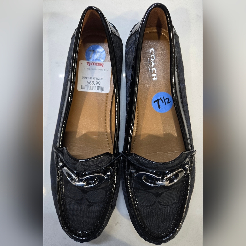 Coach "Fortunata" Black Loafers With Patent Leather Detail.  New With Tags. - Picture 6 of 10